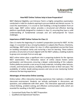 How NEET Online Tuitions help in Exam Preparation?