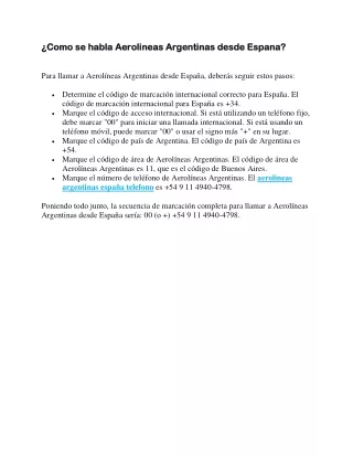 ¿Como se habla Aerolineas Argentinas desde Espana?