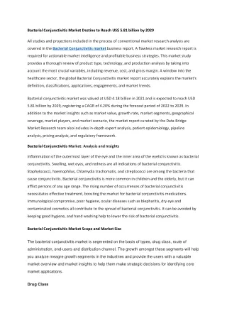 Bacterial Conjunctivitis Market Destine to Reach US 5.81 billion by 2029