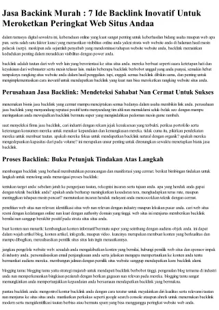 Jasa Backink Murah : 5 Ide Backlink Inovatif Untuk Meroketkan Status Web Web And