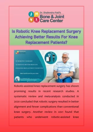 Is Robotic Knee Replacement Surgery Achieving Better Results For Knee Replacement Patients