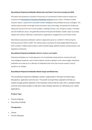 Recombinant Polyclonal Antibodies Market Size and Porter's Five Forces Analysis by 2029