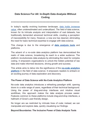 Data Science For All_ In-Depth Data Analysis Without Coding