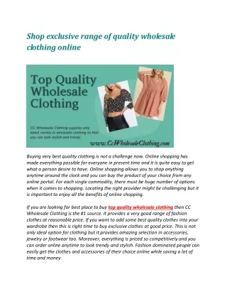 Shop exclusive range of quality wholesale clothing online