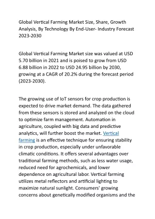 Global Vertical Farming Market Size