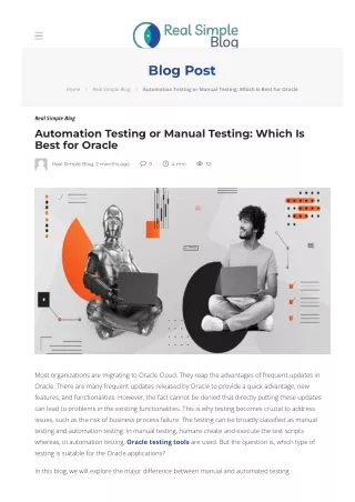 Automation Testing or Manual Testing Which Is Best for Oracle