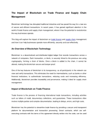 The Impact of Blockchain on Trade Finance and Supply Chain Management