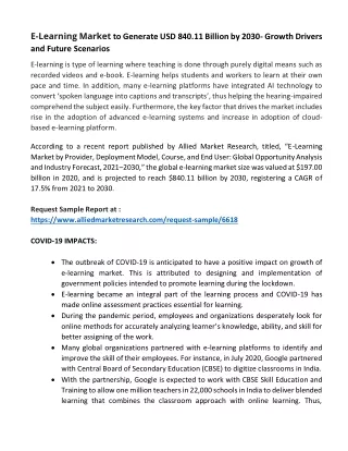 E-Learning Market to Generate USD 840.11 Billion by 2030- Growth Drivers