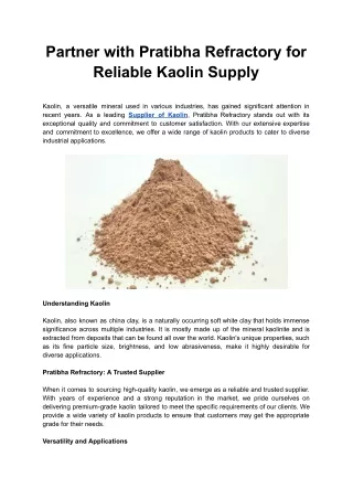 Partner with Pratibha Refractory for Reliable Kaolin Supply