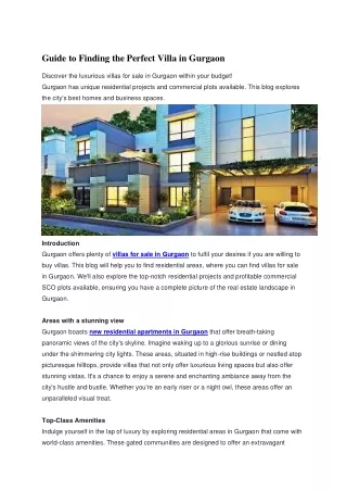 Guide to Finding the Perfect Villa in Gurgaon