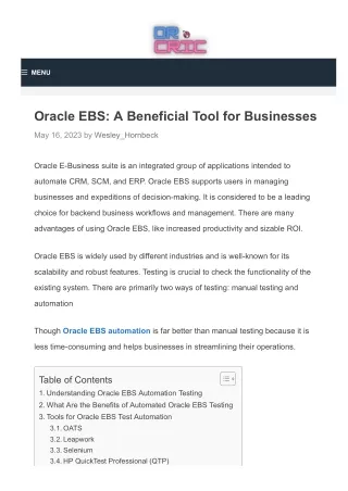 Oracle EBS A Beneficial Tool for Businesses