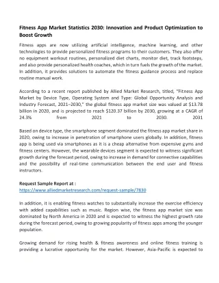 Fitness App Market Statistics: 2030