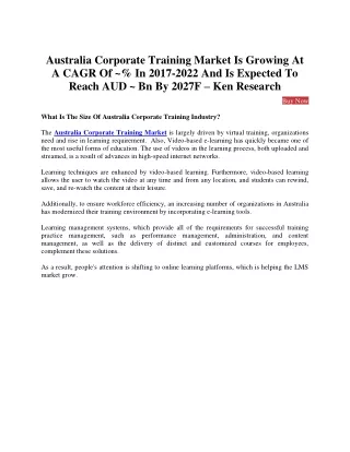 Australia Corporate Training Market Evaluation Report - Ken Research