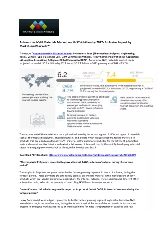 Automotive NVH Materials Market To Reach $7.4 Billion by 2027