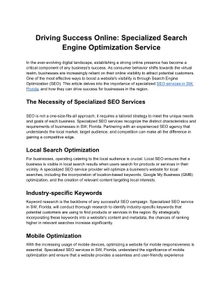 Driving Success Online: Specialized Search Engine Optimization Service