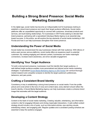 Building a Strong Brand Presence: Social Media Marketing Essentials