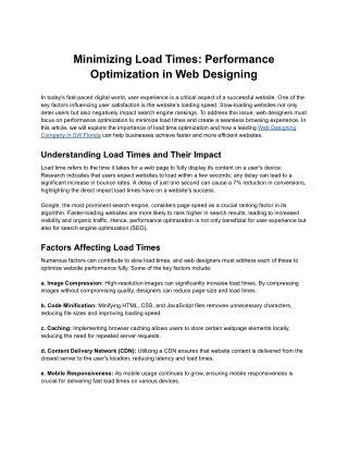 Minimizing Load Times: Performance Optimization in Web Designing