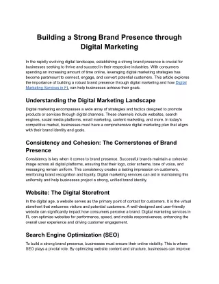 Building a Strong Brand Presence through Digital Marketing