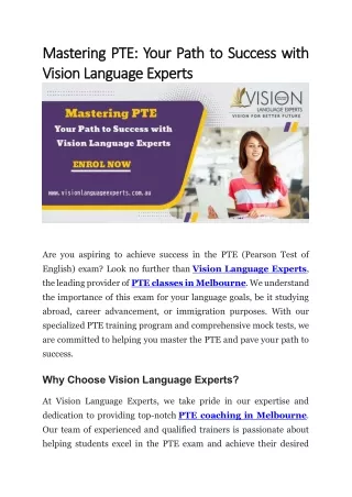 Mastering PTE - Your Path to Success with Vision Language Experts