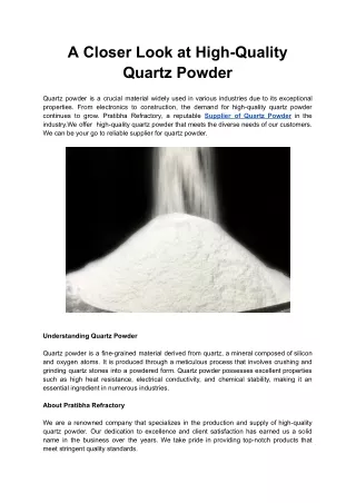 A Closer Look at High-Quality Quartz Powder