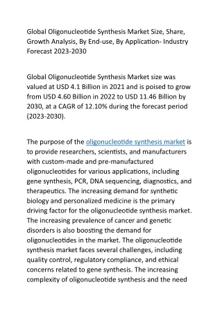 Global Oligonucleotide Synthesis Market Size