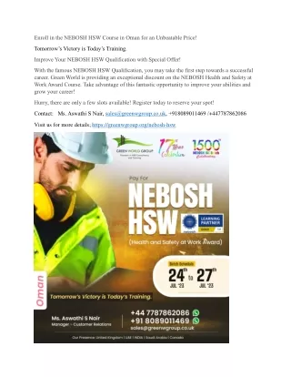 Enroll in the NEBOSH HSW Course in Oman for an Unbeatable Price