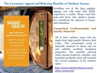 The Luxurious Appeal and Relaxing Benefits of Outdoor Saunas