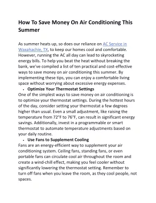 How To Save Money On Air Conditioning This Summer