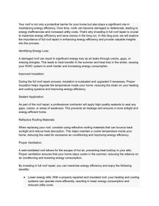 Maximizing Energy Efficiency with Full Roof Repair