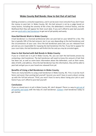 Wake County Bail Bonds How to Get Out of Jail Fast