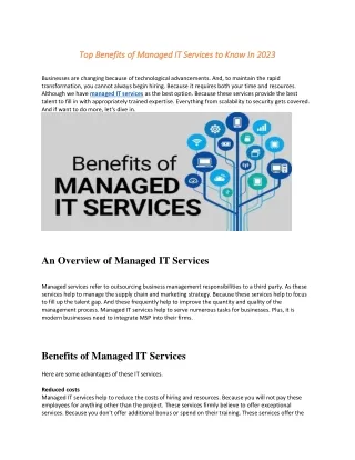 Top Benefits of Managed IT Services to Know In 2023