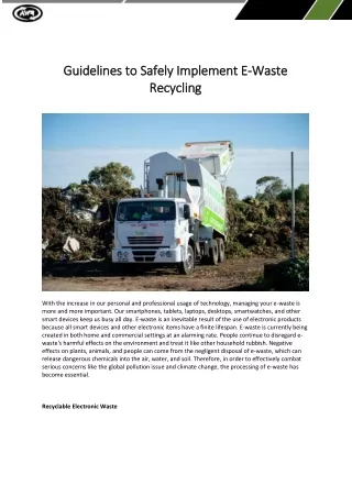 Guidelines to Safely Implement E-Waste Recycling 