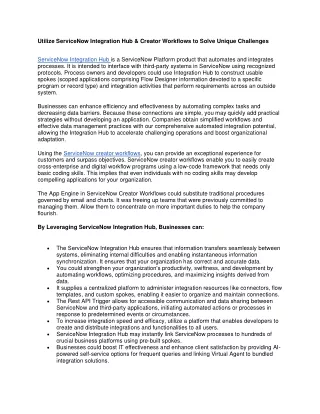 Utilize ServiceNow Integration Hub & Creator Workflows to Solve Unique Challenges