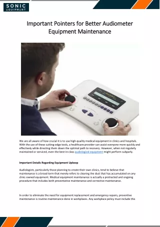 Important Pointers for Better Audiometer Equipment Maintenance