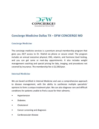 Concierge Medicine Dallas TX – DFW CONCIERGE MD