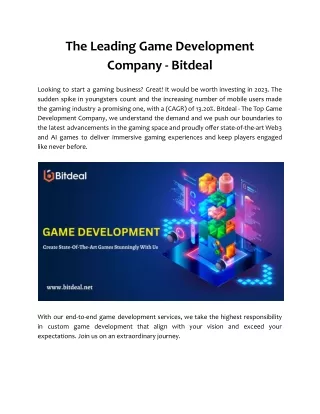The Leading Game Development Company - Bitdeal