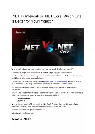 NET Framework or .NET Core: Which One is Better for Your Project