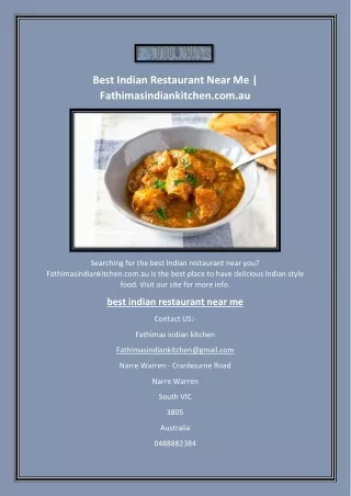 Best Indian Restaurant Near Me | Fathimasindiankitchen.com.au