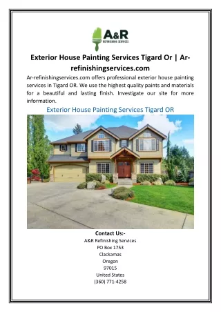 Exterior House Painting Services Tigard Or Ar-refinishingservices