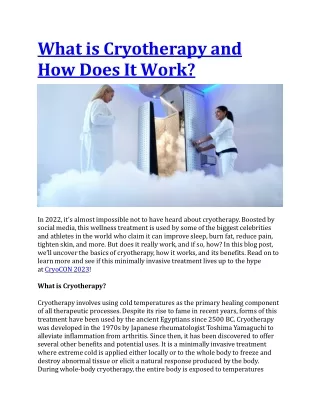 What is Cryotherapy and How Does It Work