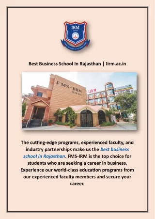 Best Business School In Rajasthan | Iirm.ac.in