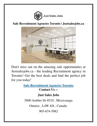 Sale Recruitment Agencies Toronto  Justsalesjobs.ca