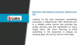 Basement Remodeling Contractor Westminster Md  Gloremllc.com