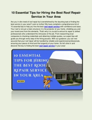 10 Essential Tips for Hiring the Best Roof Repair Service in Your Area