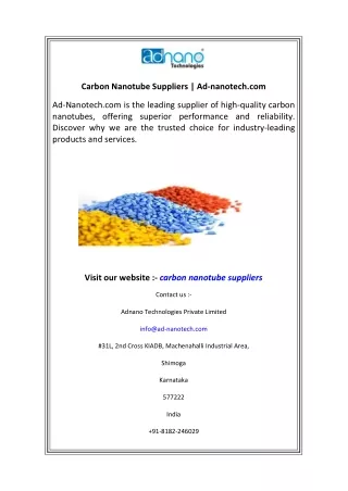 Carbon Nanotube Suppliers  Ad-nanotech.com