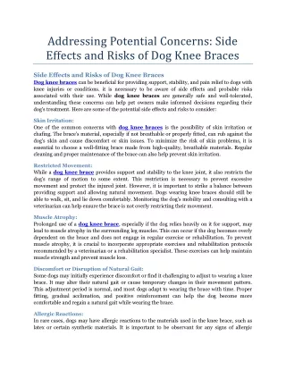 Addressing Potential Concerns Side Effects and Risks of Dog Knee Braces