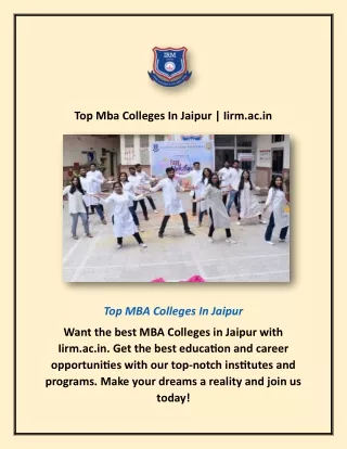 Top 10 Mba Colleges In Jaipur | Iirm.ac.in