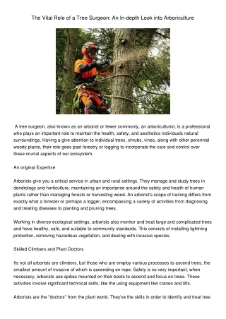 TheVitalRoleofaTreeSurgeonAnIn-depthLookintoArboriculture