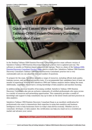 Quick and Easiest Way of Getting Salesforce Tableau-CRM-Einstein-Discovery-Consultant Certification Exam