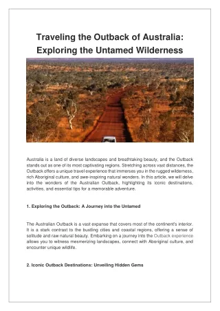 Traveling the Outback of Australia Exploring the Untamed Wilderness